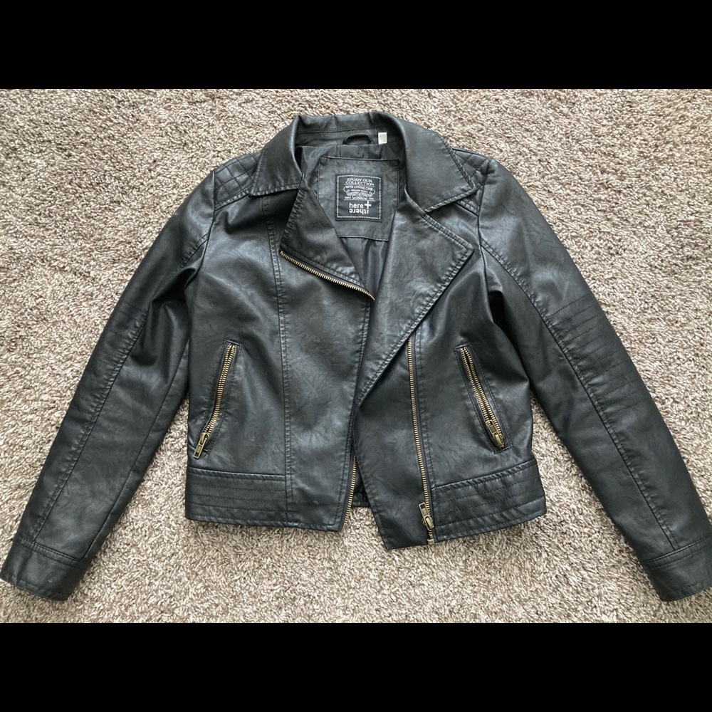 Black faux leather girl’s jacket, C&A
